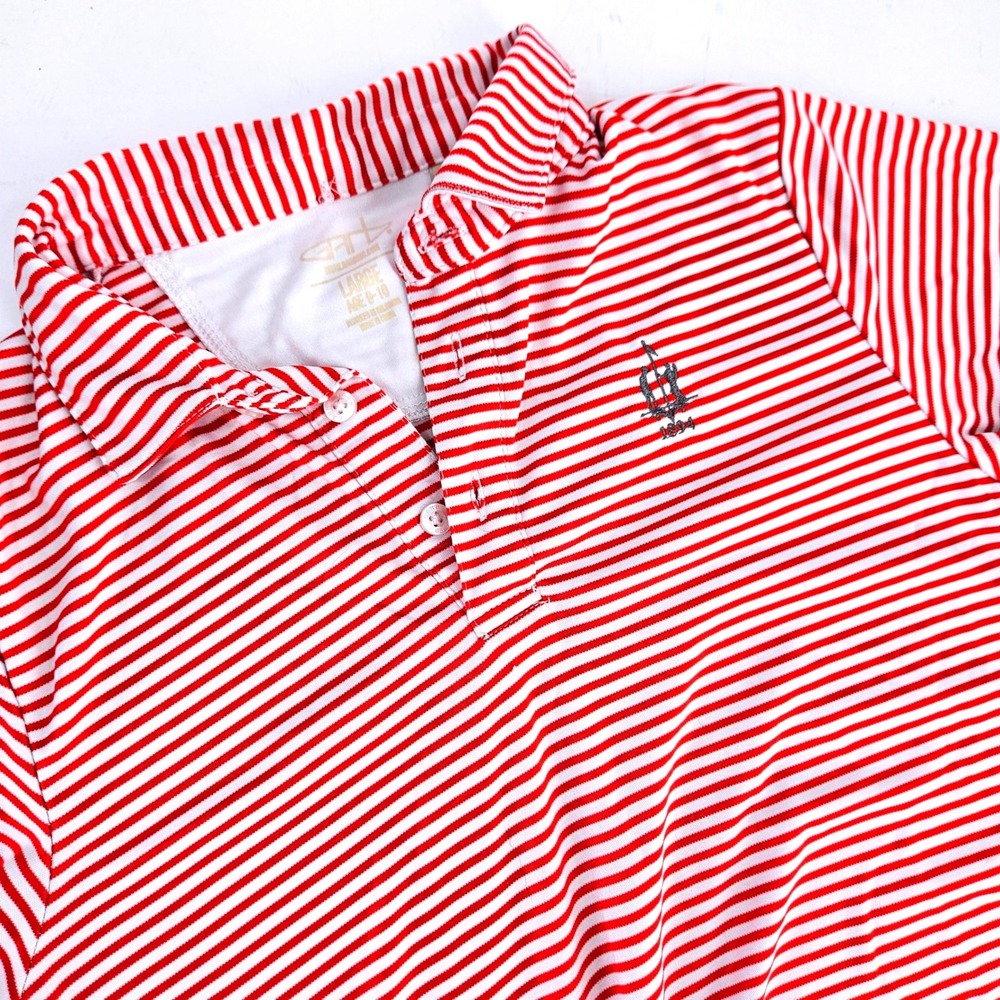 Garb Boys‎ Red White Striped Polo Wicking Shirt Size Large 8-10 Golf Performance
